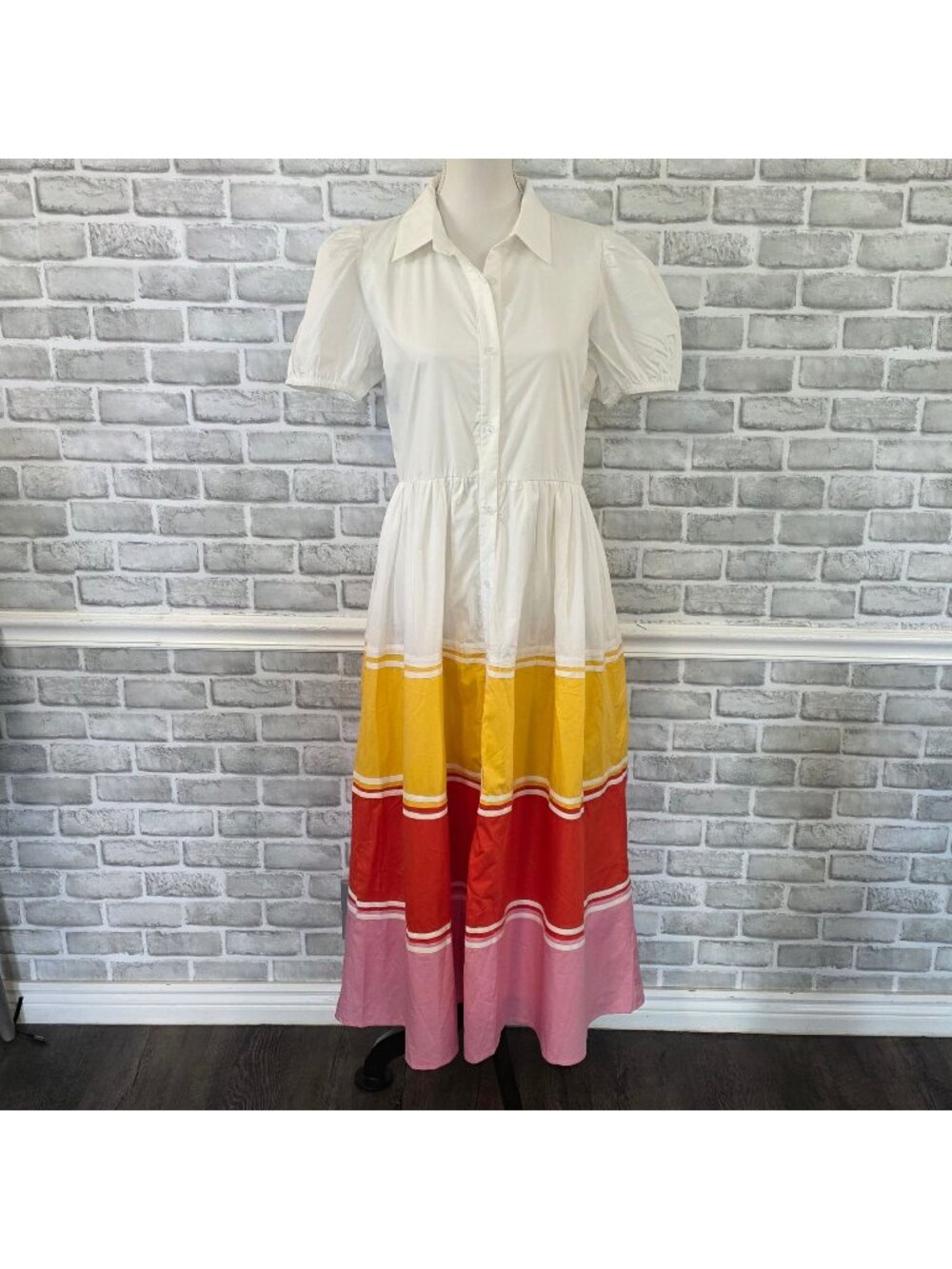 Rockin’ C Western Cotton Color Block Button Front Tiered Midi Dress M Cottage